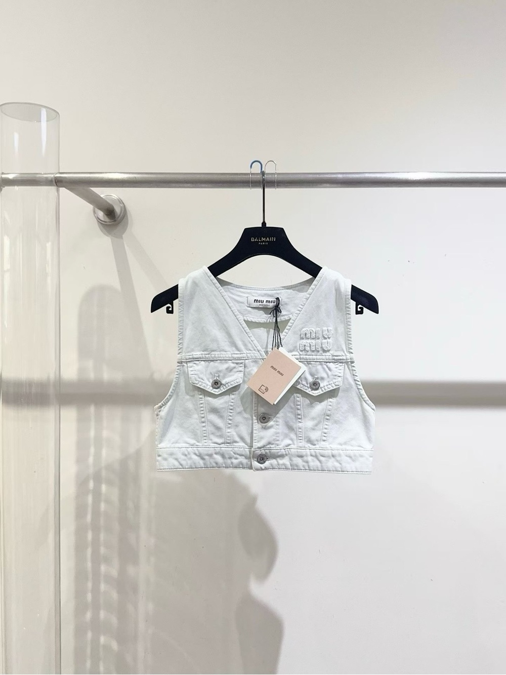 🚩steal Miu Miu White Denim Cropped Vest